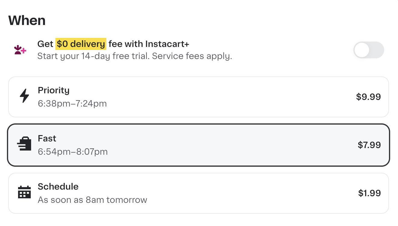 Shows the updated Instacart+ membership toggle.